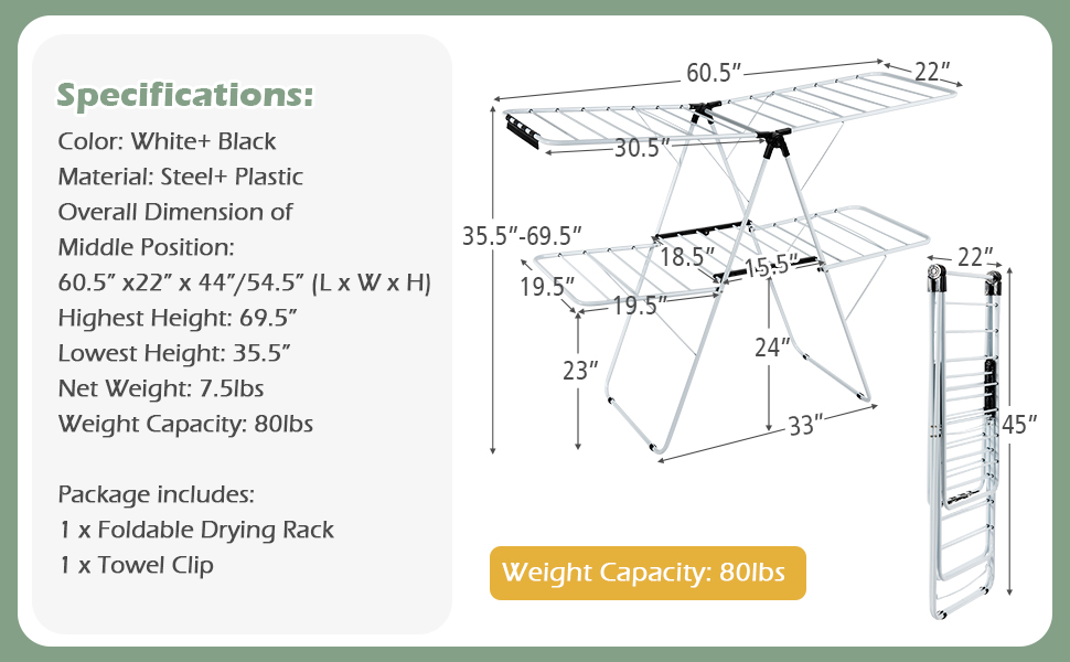 Folding Clothes Drying Rack for Indoor Outdoor Use