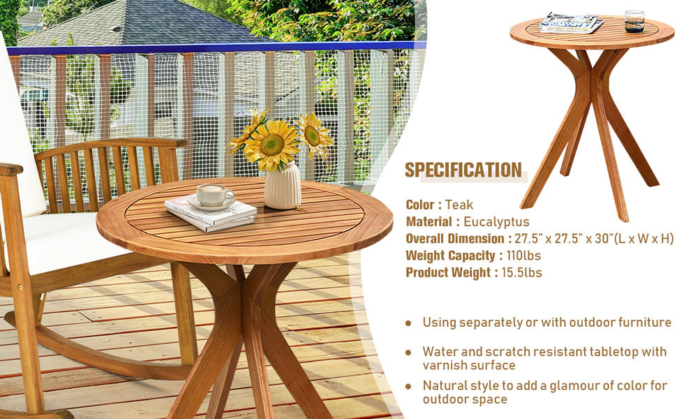 outdoor patio round table eucalyptus wood