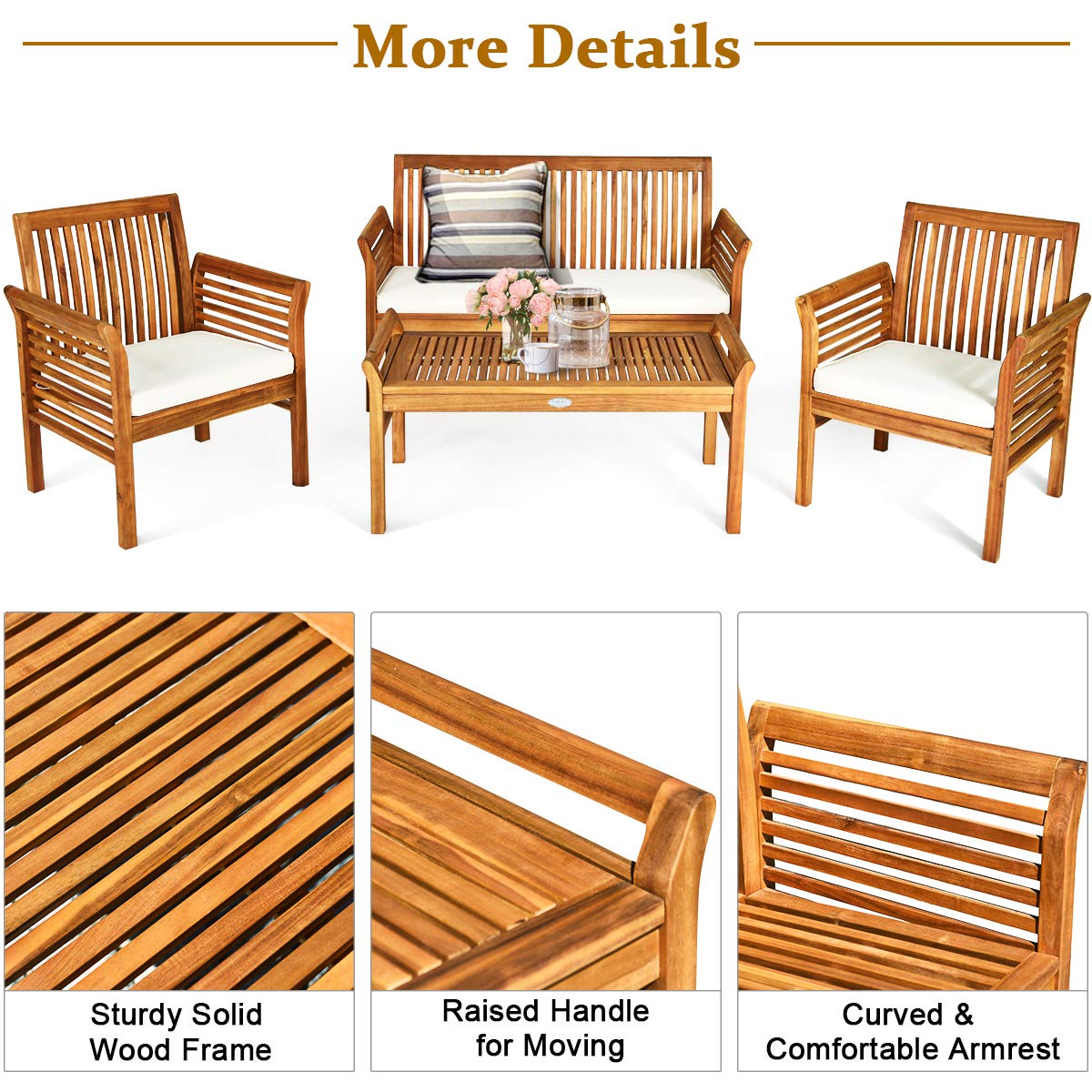 4 Piece Outdoor Acacia Wood Sofa Set