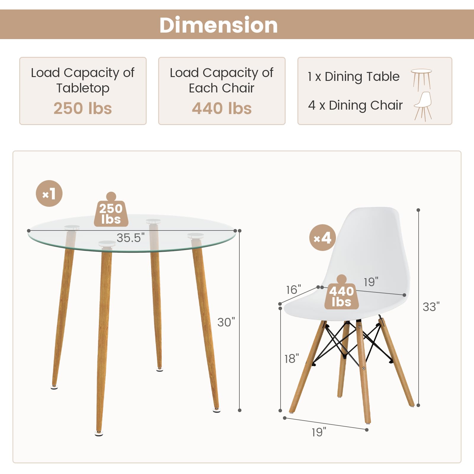 5-Piece Dining Table Set for 4
