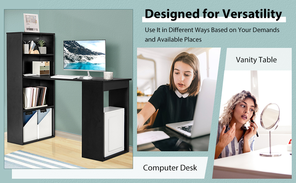 Writing Study Desk with Storage Shelves & CPU Stand