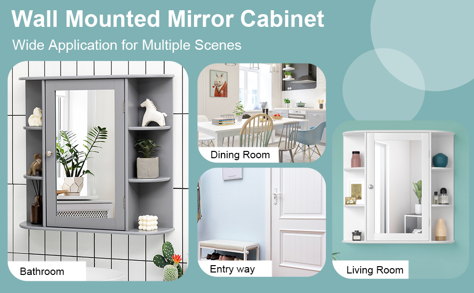 Wall Mounted Bathroom Storage Cabinet with Mirror Door