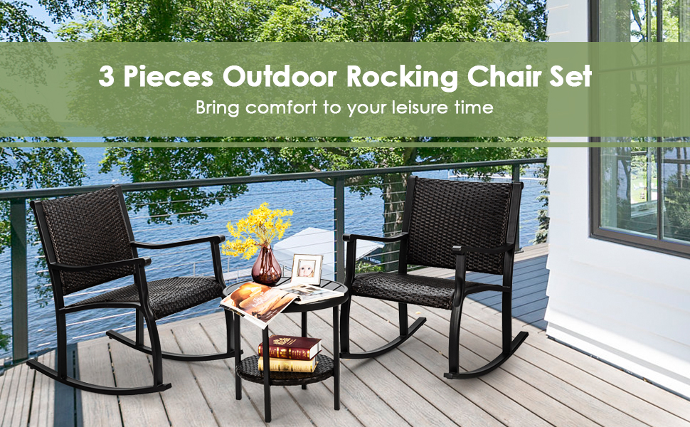 3 piece patio rocking chair set