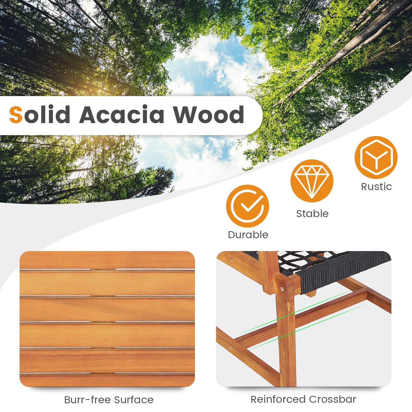 3 Pieces Acacia Wood Outdoor Furniture Set