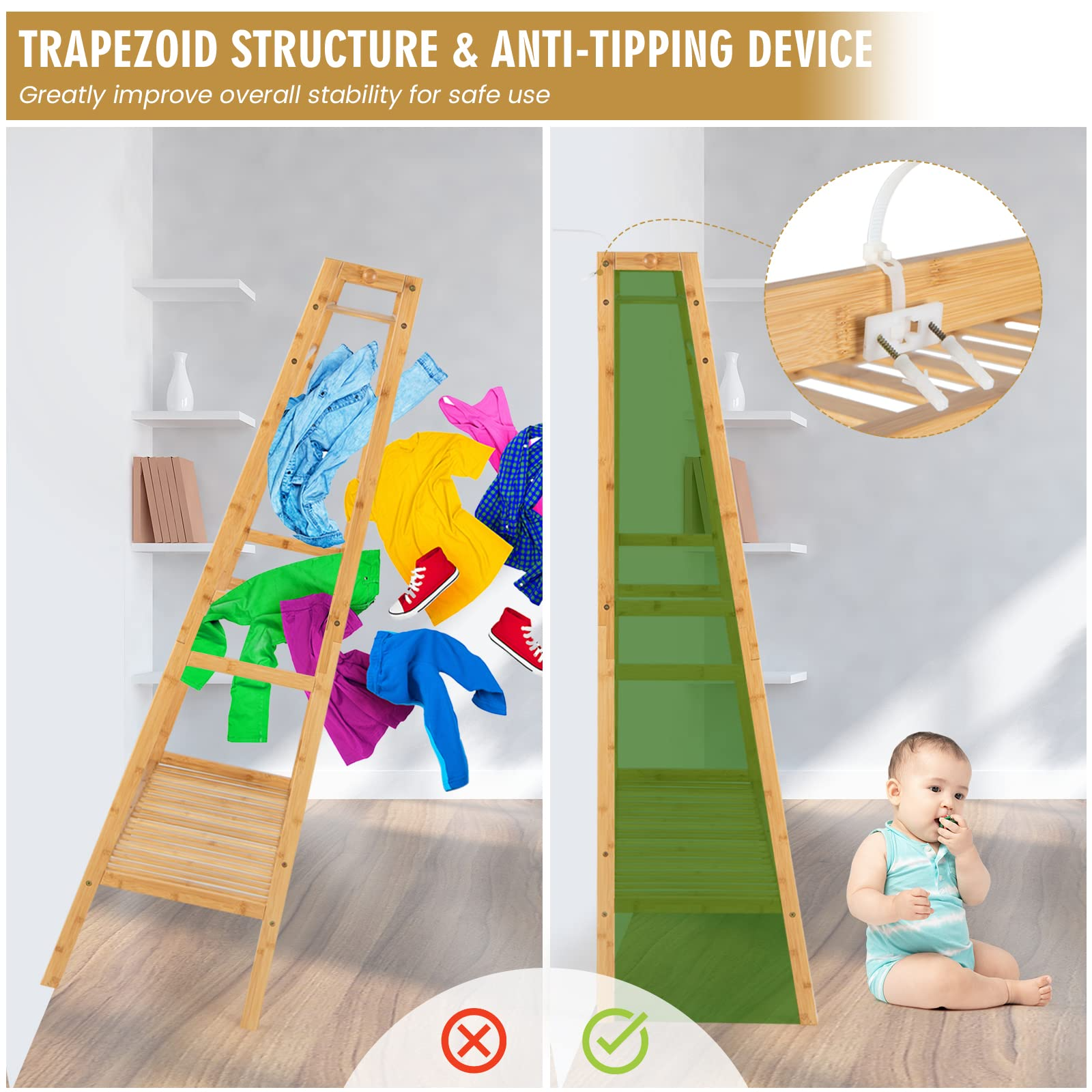 Bamboo Clothing Rack with Storage Shelves