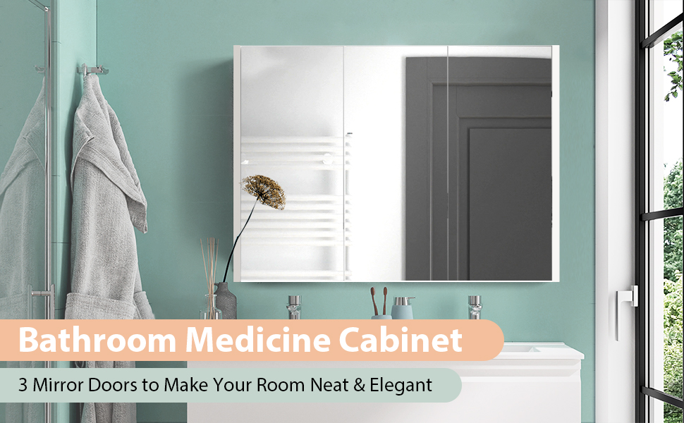 Bathroom Medicine Cabinet with 3 Mirror Doors