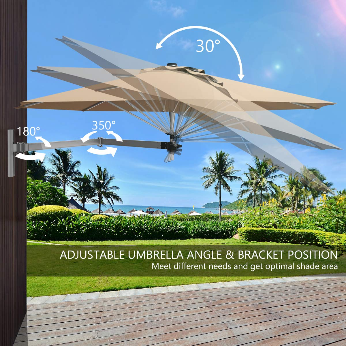 8 FT Wall Mounted Patio Umbrella