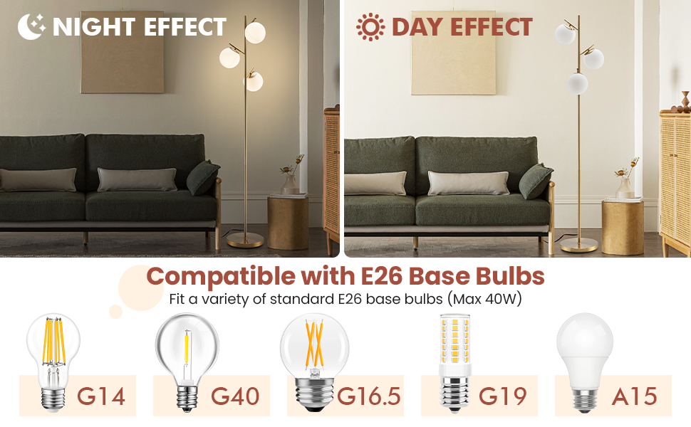 Modern Freestanding Lamp with Convenient Foot Switch and 3 E26 Bulb Bases