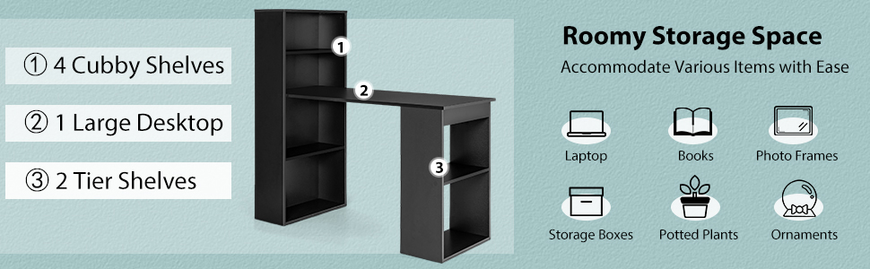 Writing Study Desk with Storage Shelves & CPU Stand