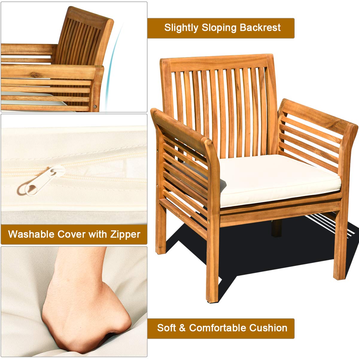 4 Piece Outdoor Acacia Wood Sofa Set