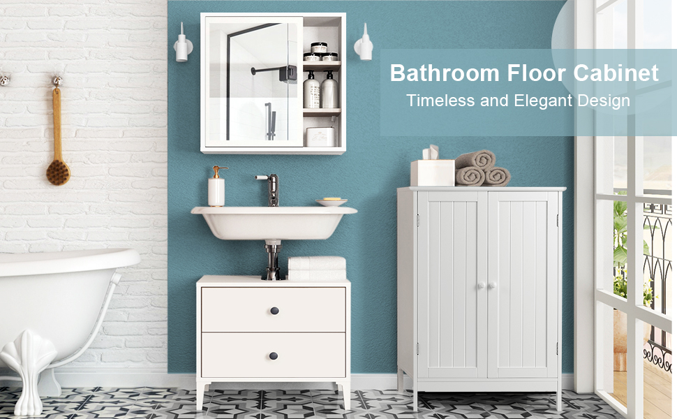 Wooden Floor Storage Cabinet with Double Doors