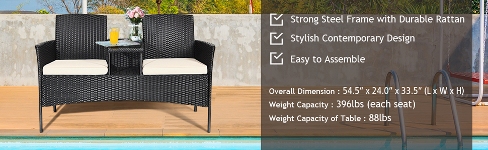 outdoor patio wicker love seat