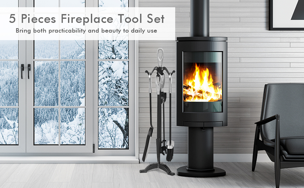 5 pieces fireplace tool set