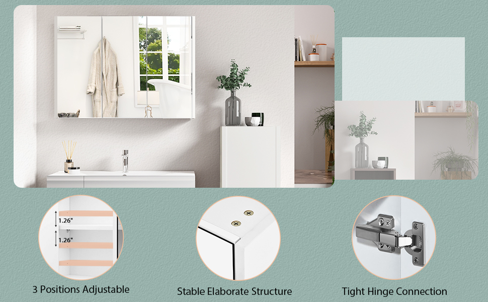 Wall Mount Wide Mirrored Bathroom Cabinet