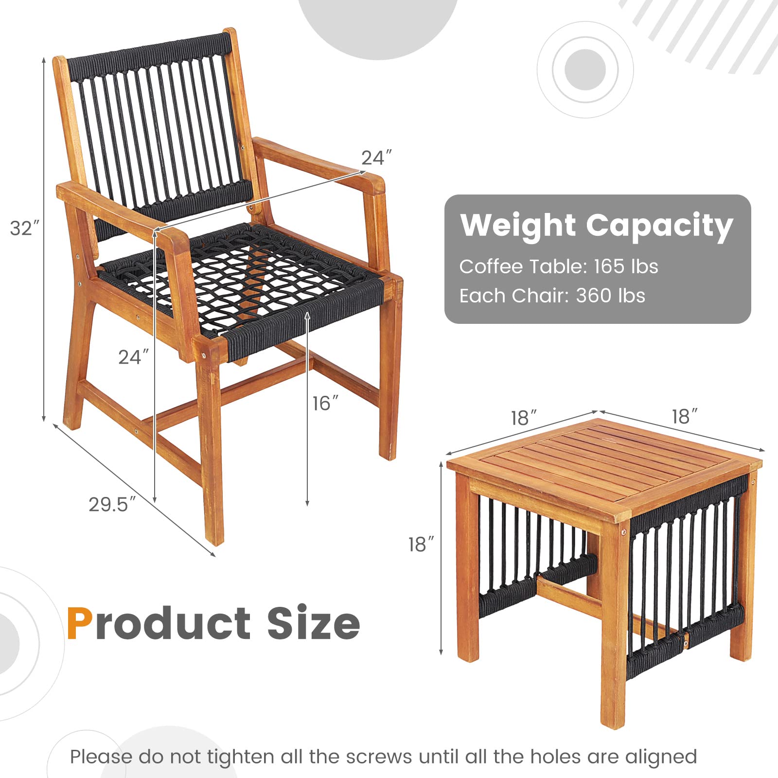 3 Pieces Acacia Wood Outdoor Furniture Set