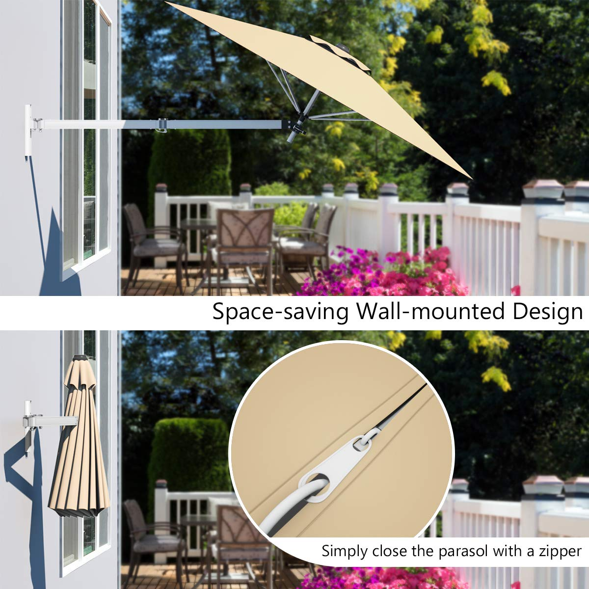 8 FT Wall Mounted Patio Umbrella