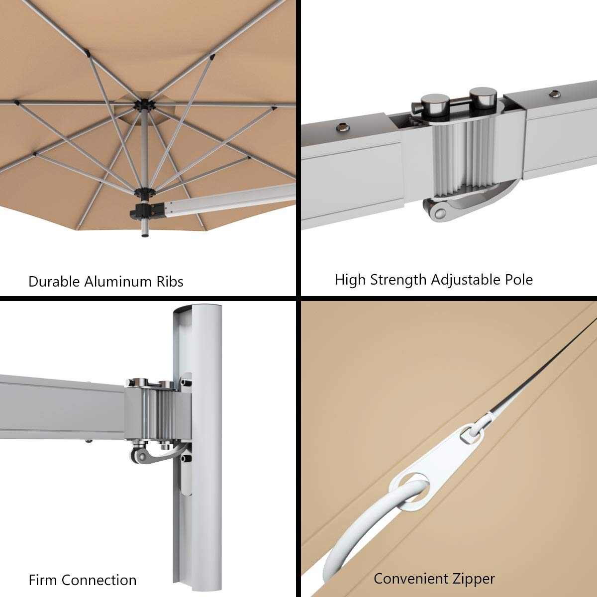 8 FT Wall Mounted Patio Umbrella