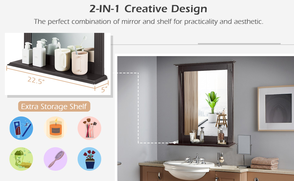 Bathroom Wall Mirror with Shelf