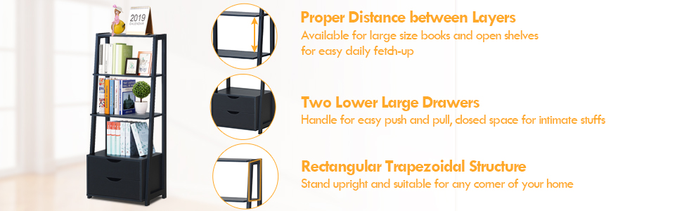 ladder shelf bookcase with drawer