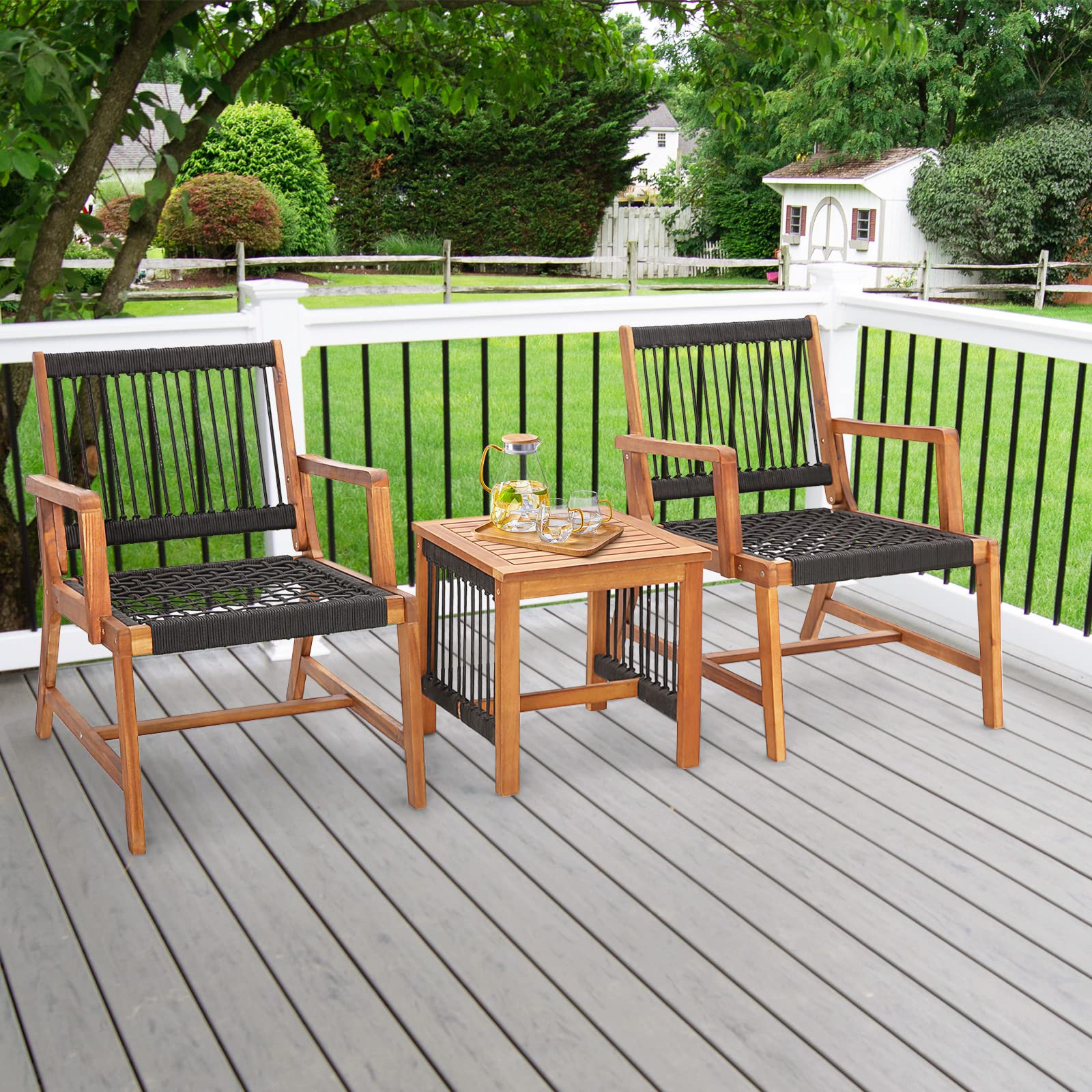 3 Pieces Acacia Wood Outdoor Furniture Set