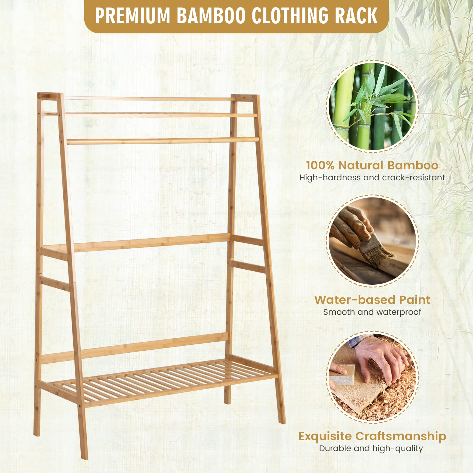 Bamboo Clothing Rack with Storage Shelves