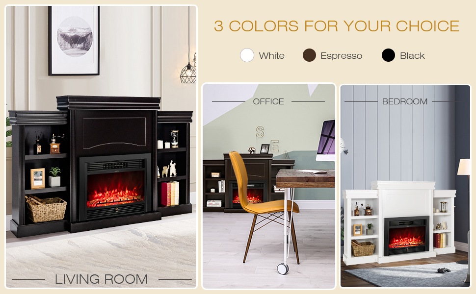 large electric fireplace with mantel