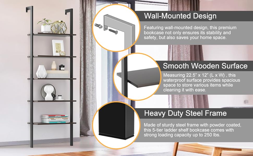 Industrial Ladder Shelf Against The Wall