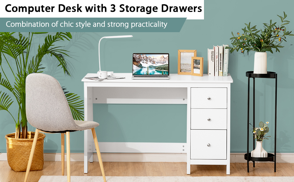 white desk with drawers