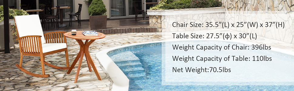 size info of rocking chair and side table