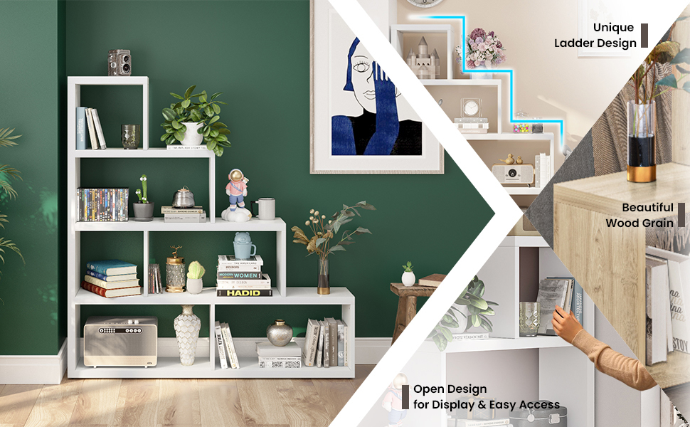 6 Cubes Stepped Etagere Bookcase