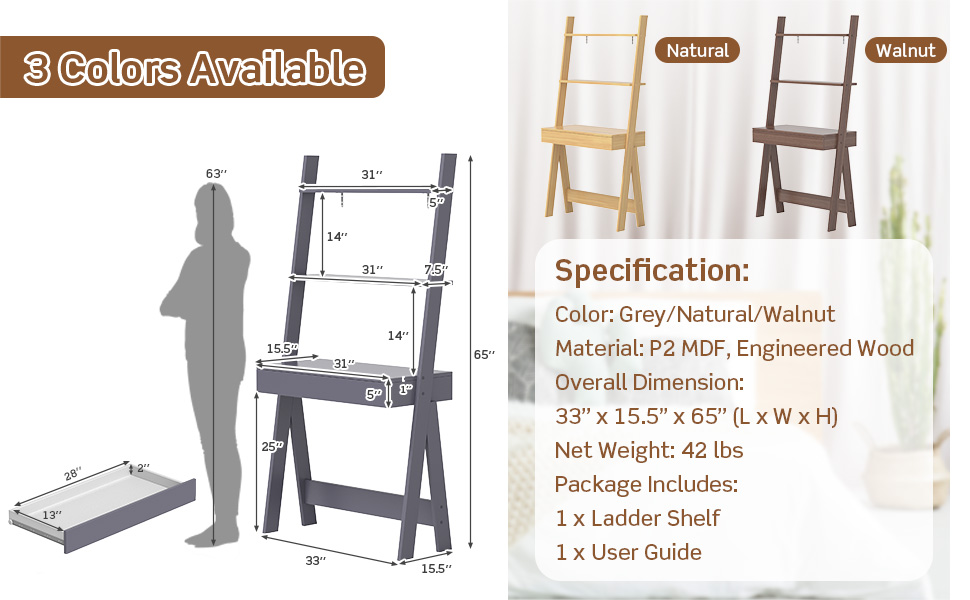 Ladder Desk with Countertop and Drawer