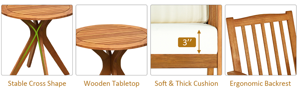 detail of table, rocking chair and cushions