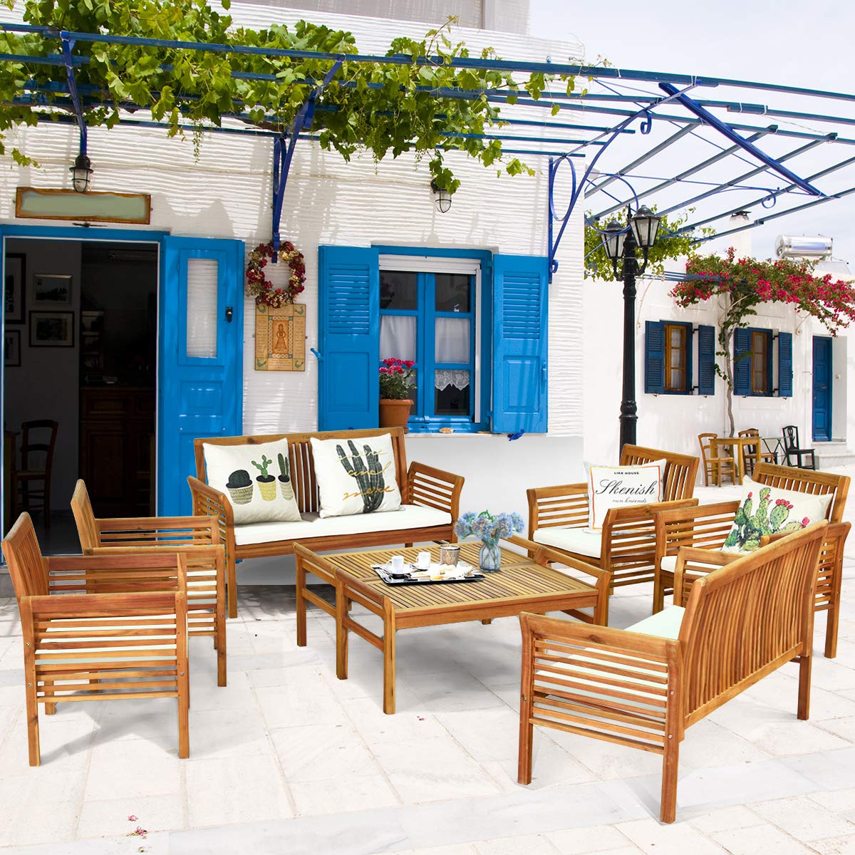 4 Piece Outdoor Acacia Wood Sofa Set