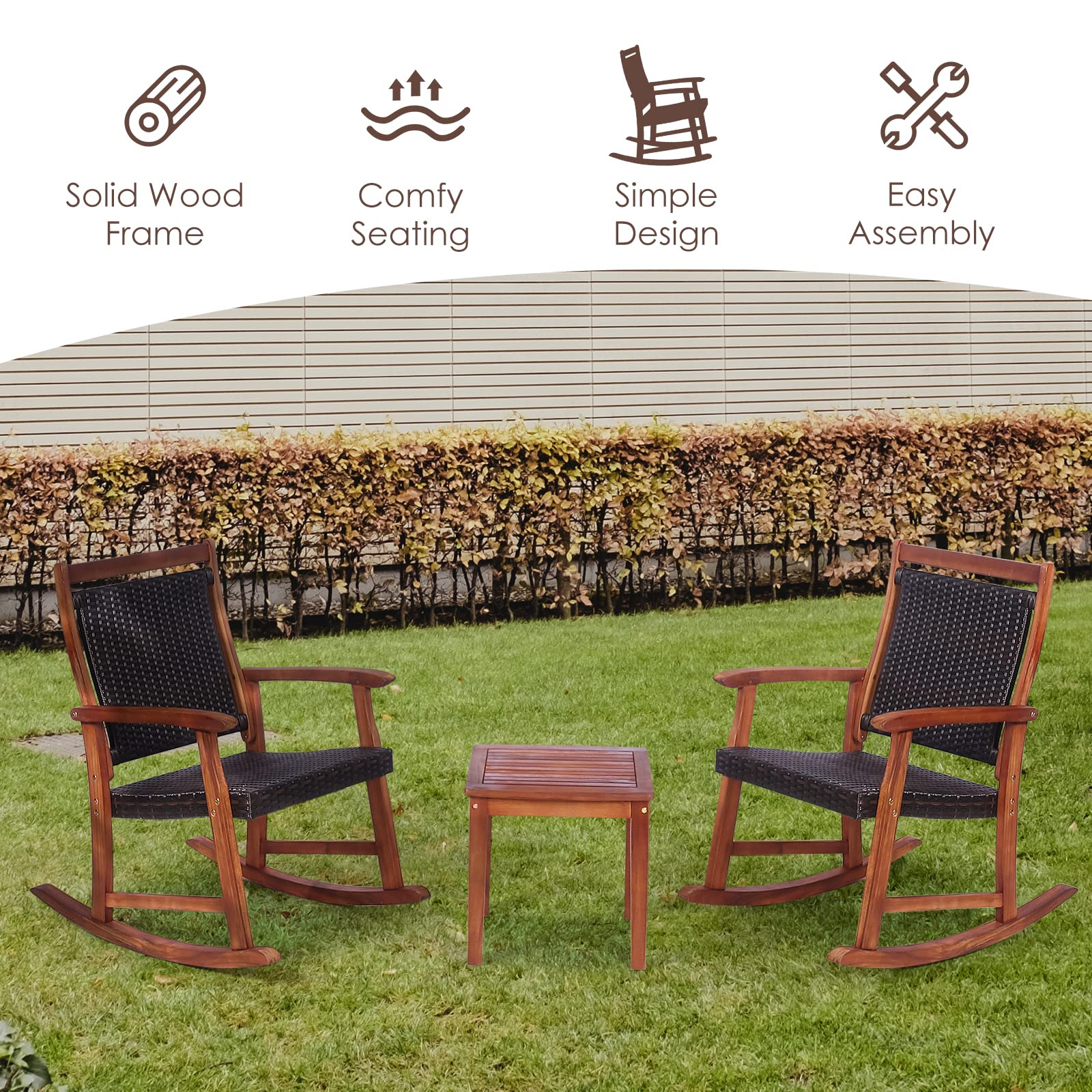 3 Pieces Patio Rocking Chair Set
