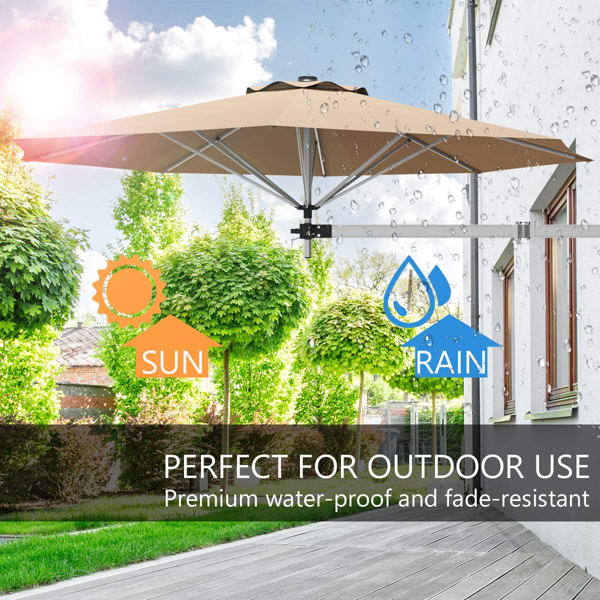 8 FT Wall Mounted Patio Umbrella