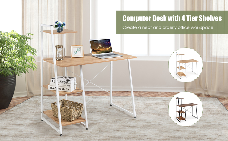 computer desk with shelves
