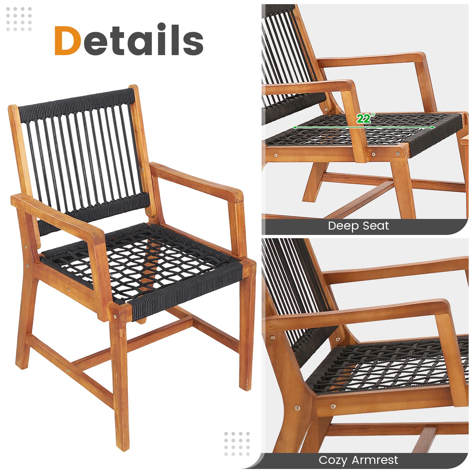 3 Pieces Acacia Wood Outdoor Furniture Set