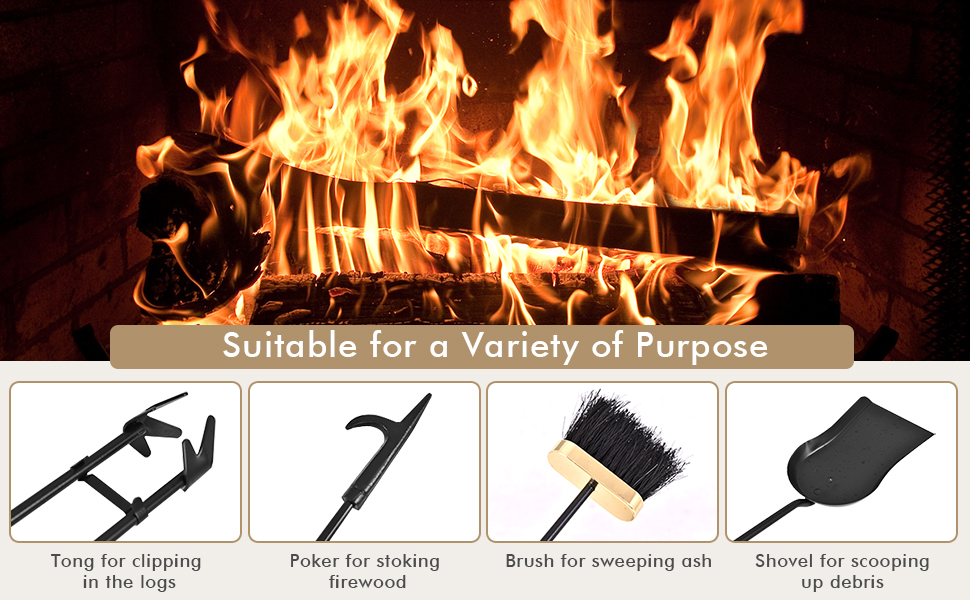 Heavy Duty 5 Piece Fireplace Set
