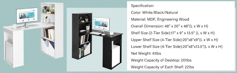 Writing Study Desk with Storage Shelves & CPU Stand