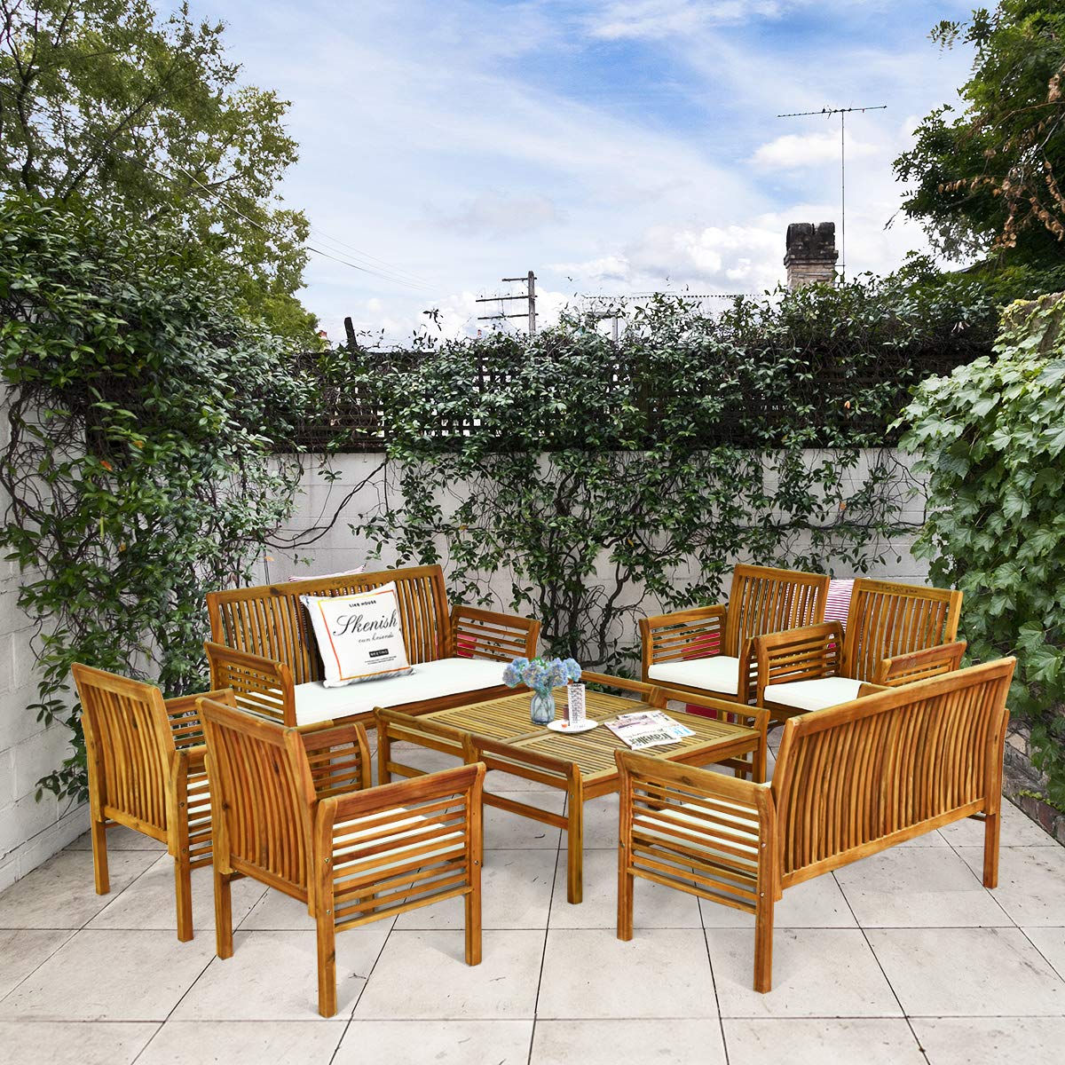 4 Piece Outdoor Acacia Wood Sofa Set