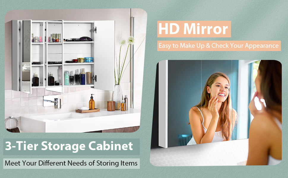 Wall Mount Wide Mirrored Cabinet