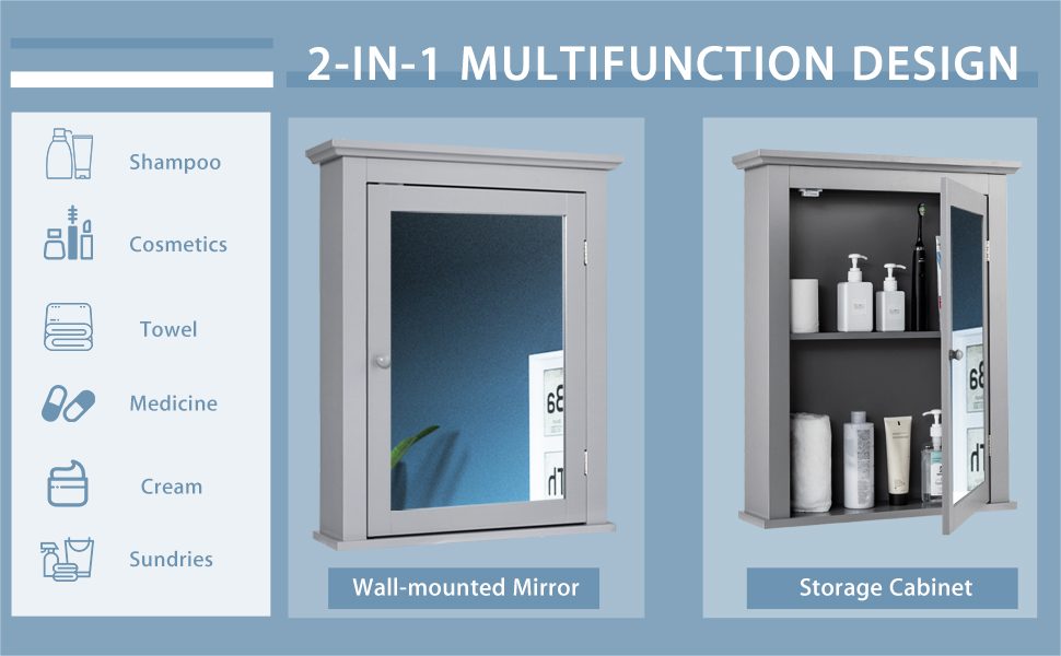 Mirrored Wall-Mounted Storage Medicine Cabinet