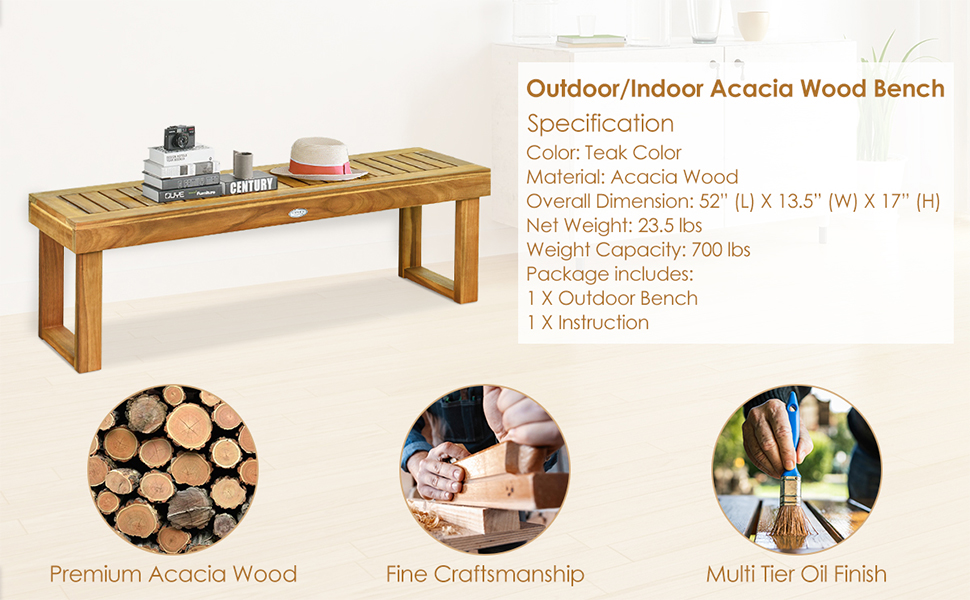 Acacia Wood Patio Bench
