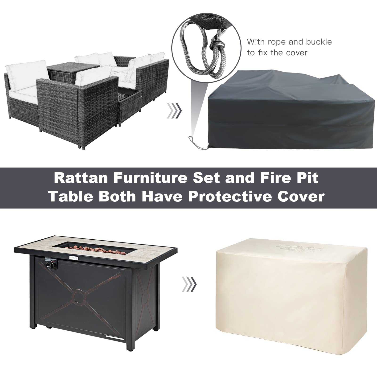 9 Pieces Patio Rattan Furniture Set