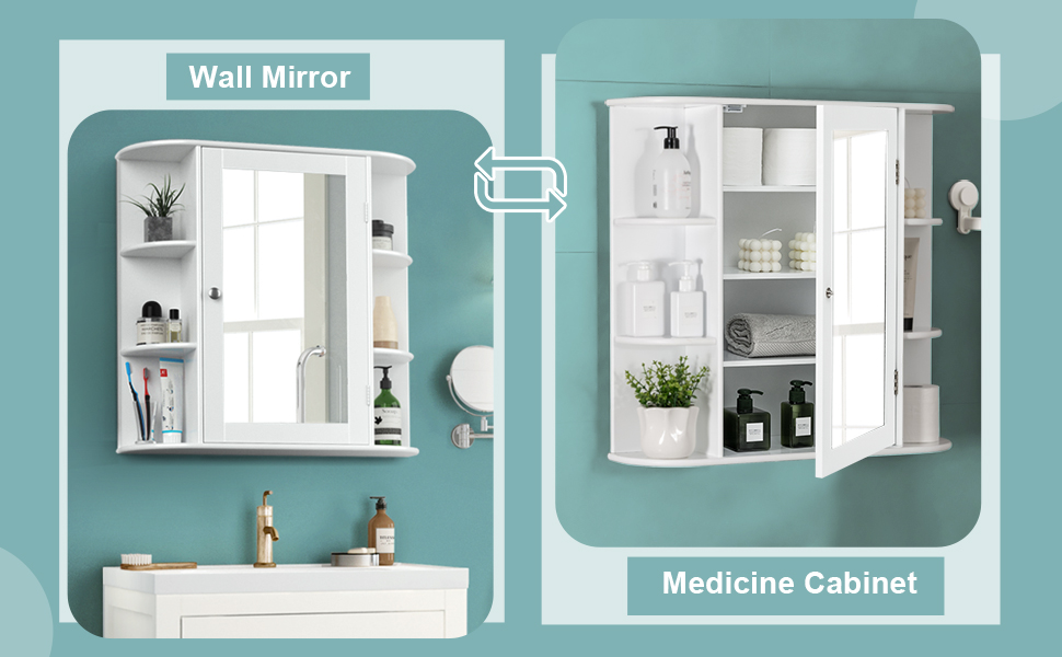 Wall Mounted Bathroom Storage Cabinet with Mirror Door