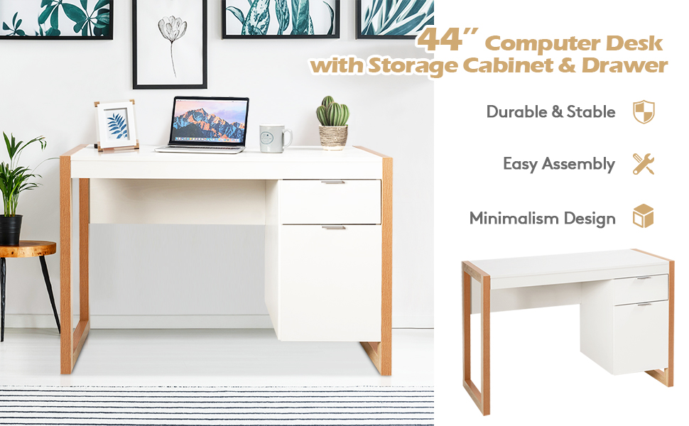 computer desk with cabinet and drawer