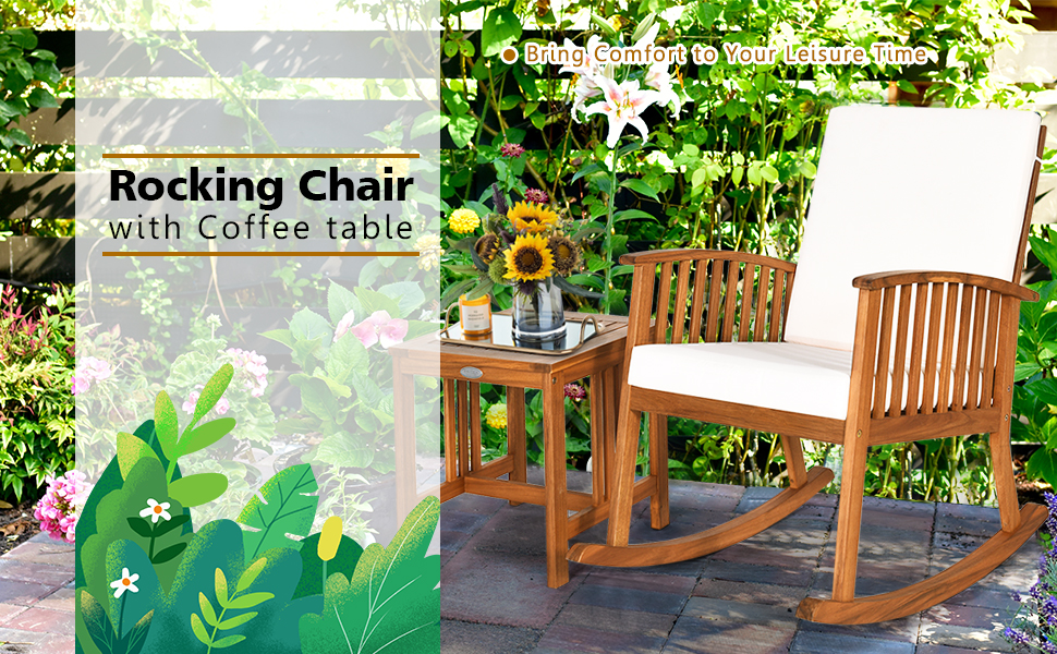 rocking cushioned chair with coffee table